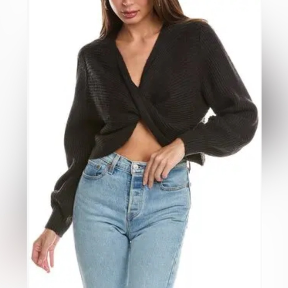 NWT 525 America‎ Black Twist Top V-Neck Sweater Women Medium